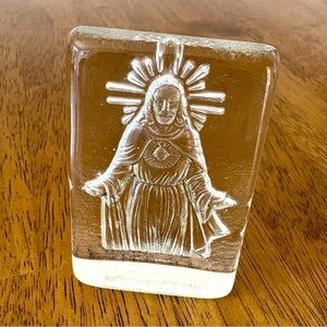 Jesus Etched Glass Religious Art Piece Paper Weight ?vintage